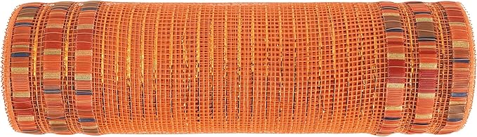 MEEDEE Orange Mesh 10 Inch Ruffle Patterned Metallic Mesh Ribbon Fall Colors, Ideal for Wreaths, Garland, Christmas Tree, Gift Wrapping, Bows Making (30 Feet)