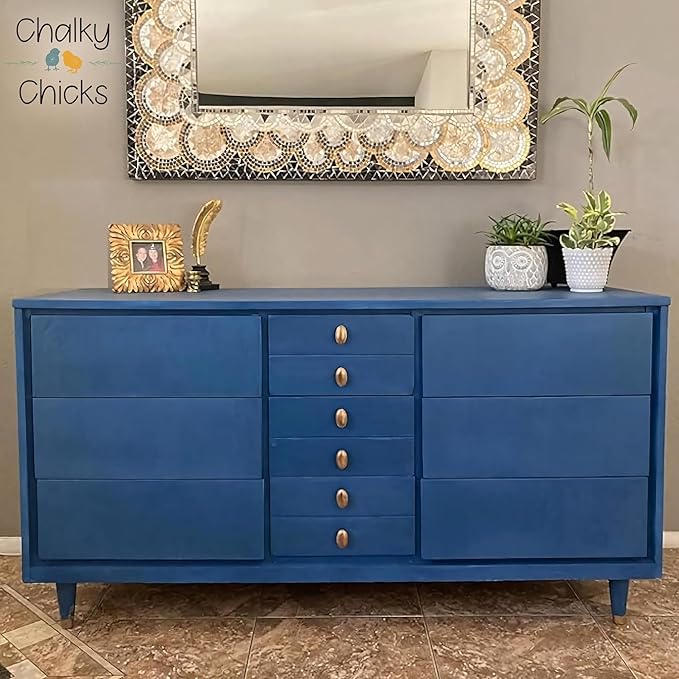 Chalky Chicks All-in-One Chalk Paint for Furniture or Cabinet - 4 Fl Oz - Matte Finish Denim (Navy Blue) for Metal, Wood Furniture Paint - No Sanding All-in-One for Home Decor & Crafts, USA Made