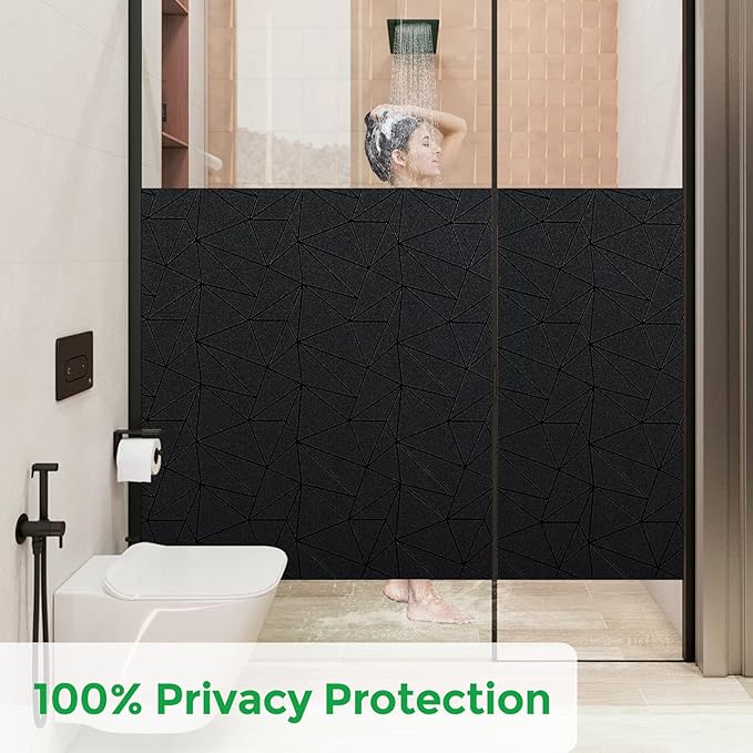 Coavas Blackout Window Privacy Film, Frosted Glass Static Cling, Decorative for Bathroom Door, UV Blocking Window Cling, Non-Adhesive Vinyl Sticker, Day and Night Windows Tint for Home,35.4x78.7 Inch