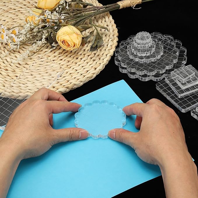 PATIKIL 1.6" Acrylic Stamp Block, 6Pcs Clear Stamping Block with Grid Lines Decorative Mounting Blocks Round for Scrapbooking DIY Crafts Card Making