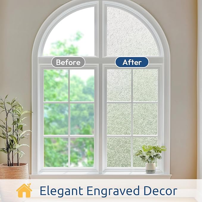rabbitgoo Window Privacy Film Frosted Glass Film, Decorative Cling UV Sun Blocking Decals, Frosting Window Clings for Home Bathroom Door Coverings, 35.4 x 118.1 inches