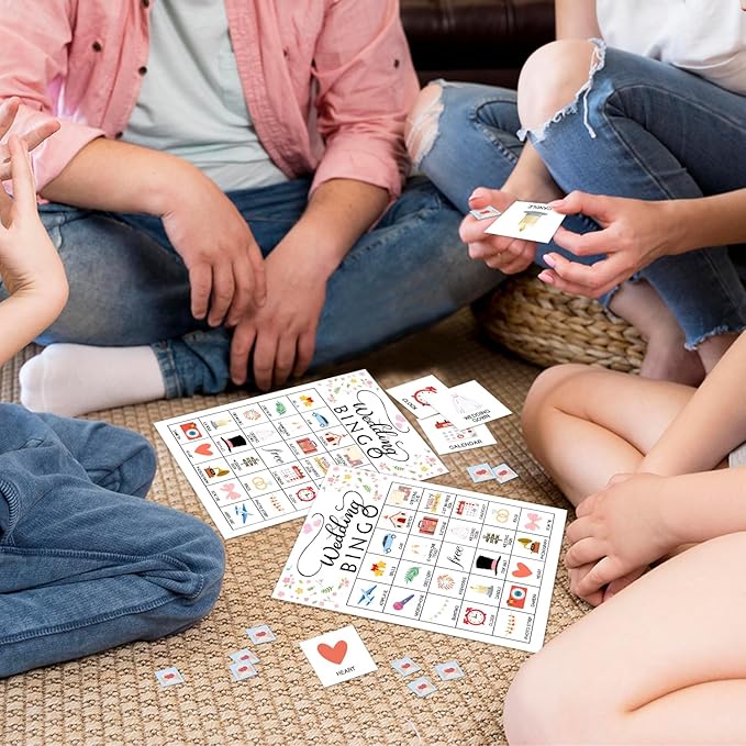 Wedding Party Bingo Game Cards(24 Players), Bridal Shower Bingo Card for Family Friend Adult, Large Group Holiday Engagement Party Activity Favor Decoration Supplies -001