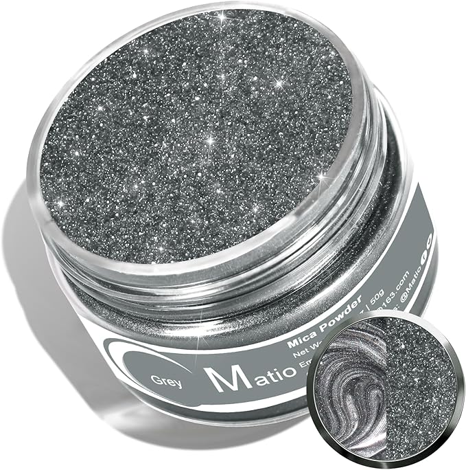 Matio Grey Mica Powder for Epoxy Resin, 1.8oz/ 50g Pearlescent Effect Mica Powder Natural Color Pigment for Soap Making, Bath Bomb, Candle Dye, Resin Craft, Paint, Nails Art, Jewelry, Slime Pigment