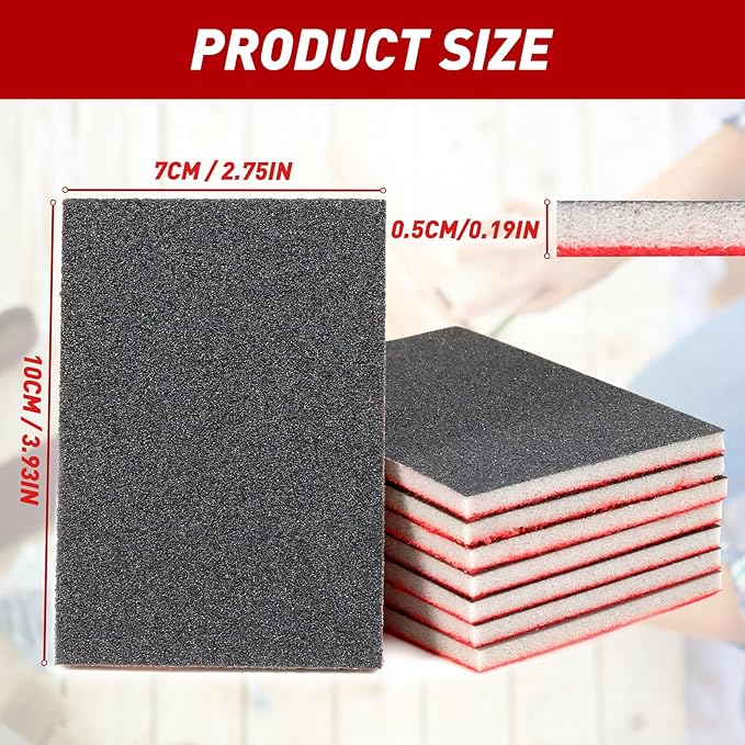 24 Pcs Sanding Sponge 80 Grit, Washable & Reusable Sanding Blocks for Wood, Metal, Drywall, Glazing, Wet Dry Sandpaper for Smooth Finishing
