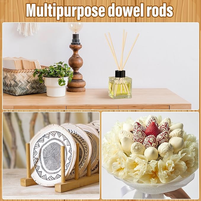 60Pcs Wooden Dowel Rods 1/4 x 12 Inch Precut Wooden Rod Sticks, Wood Sticks for Crafts, Natural Wood Dowels for Craft,Cake Dowels Hardwood Craft Dowel Rods for DIY Projects (60)