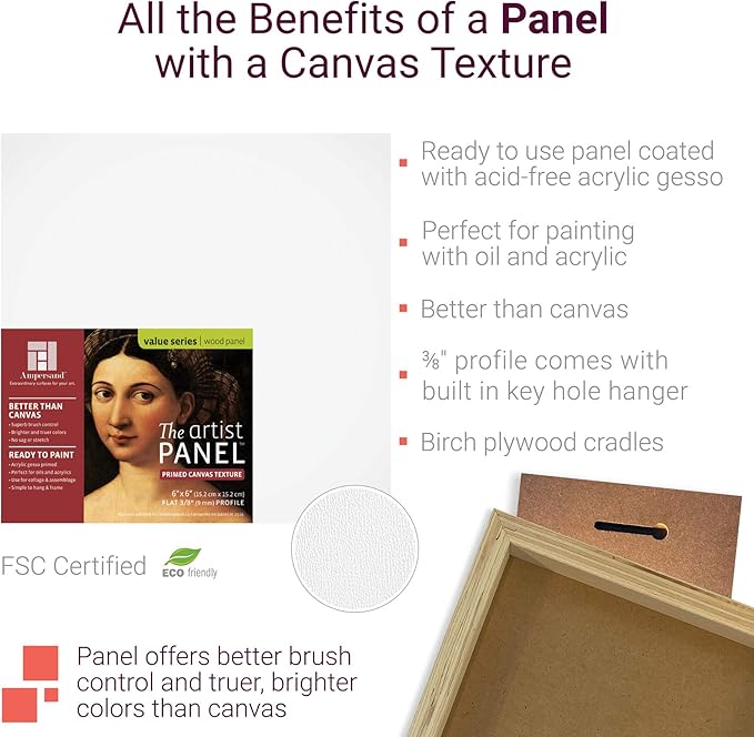 Ampersand Art Supply Wood Gesso Art Painting Panel: Canvas Texture, 1.5 Inch Cradle, 11" x 14"