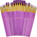 Paint Brushes Set, 30 Pcs Paint Brushes for Acrylic Painting, Watercolor Acrylic Oil Paint Brush, Artist Paintbrushes for Body Face Rock Canvas, Kids Adult Drawing Arts Crafts Supplies, Purple