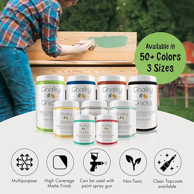 Chalky Chicks All-in-One Chalk Paint for Furniture or Cabinet - 32 Fl Oz - Matte Finish Pistachio (Lime Green) for Metal, Wood Furniture Paint - No Sanding All-in-One for Home Decor & Crafts, USA Made