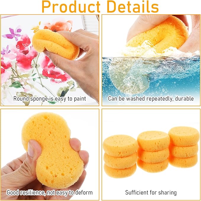 12 PCS Pottery Sponges Elasticity Clay Sponges Round Cleaning Sponge Water Absorption Soap Sponges Soft Yellow Artists Sponge for Kitchen Shoes Leather Care Painting