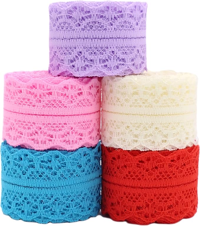 Colorful Lace Trim 20 Yards Crochet Lace Ribbon for Sewing Crafts Bouquet Gift Wrapping