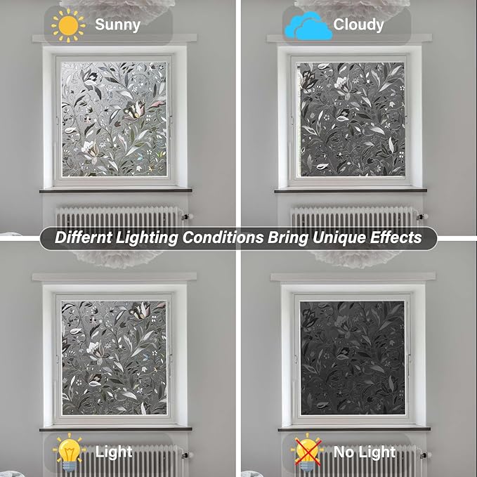 LEMON CLOUD Window Film, Decorative Window Privacy Film, Window Film Privacy Static Cling Frosted, Anti-UV Sun Blocker Heat Control for Home(Grayish Black, 23.6 x 78.7 inches)