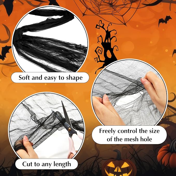 Boao Halloween Cheese cloth 85 x 394 Inch Black Cheesecloth Roll for Crafts Large Cotton Muslin Gauze Fabric for Halloween Outdoor & Indoor Spooky Decoration