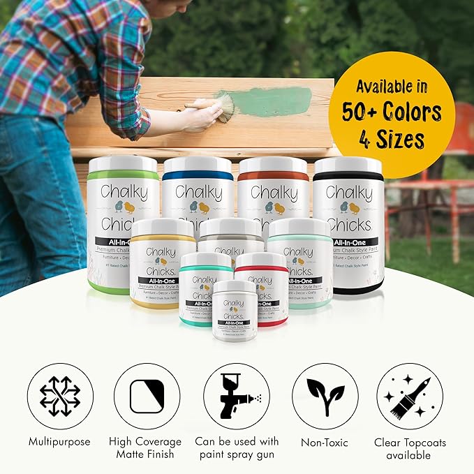 Chalky Chicks All-in-One Chalk Paint for Furniture or Cabinet - 16 Fl Oz - Matte Finish Bees Knees (Yellow) for Metal, Wood Furniture Paint - No Sanding All-in-One for Home Decor & Crafts, USA Made