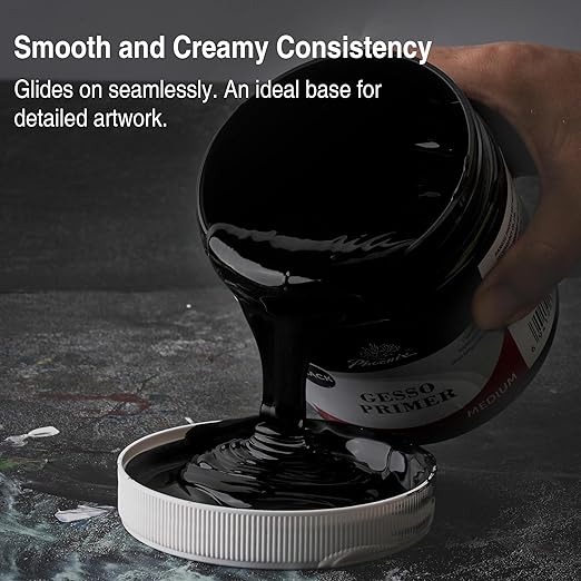 PHOENIX Black Gesso Primer - 16.9 Fl oz. / 500ml Gesso for Canvas Surface Prep Medium for Oil Acrylic Paints