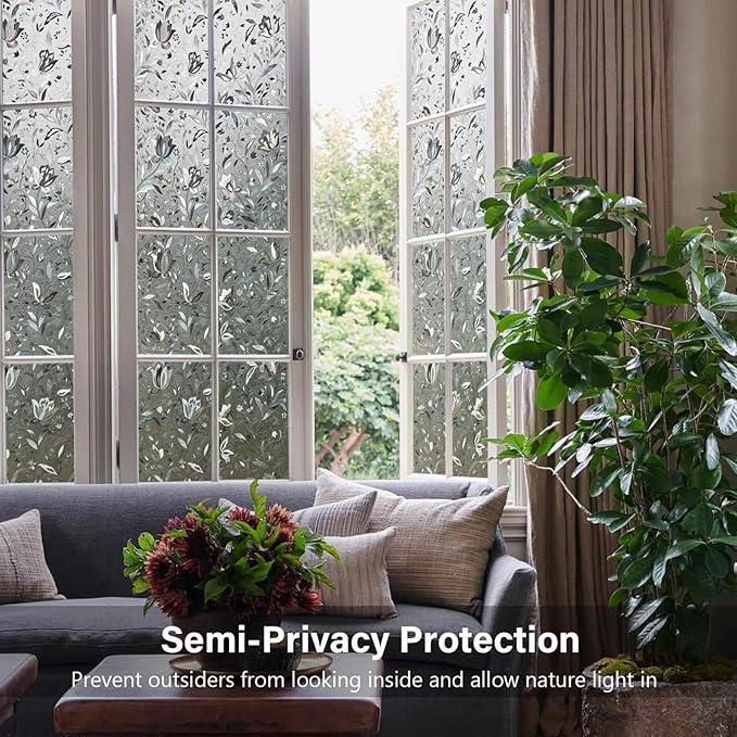 LEMON CLOUD Window Film, Decorative Window Privacy Film, Window Film Privacy Static Cling Frosted, Anti-UV Sun Blocker Heat Control for Home(Grayish Black, 17.5 x 157.4 inches)