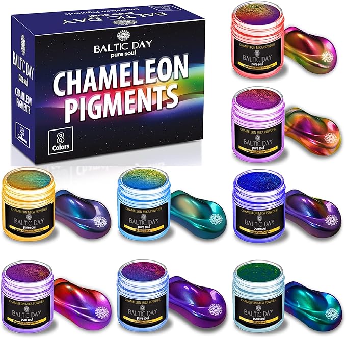 BALTIC DAY - Chameleon Mica Powder, 8 Jars of Color Shift Mica Set - Epoxy Resin Color Pigment - Chameleon Powder Glitter - Holographic Mica Powder for Resin