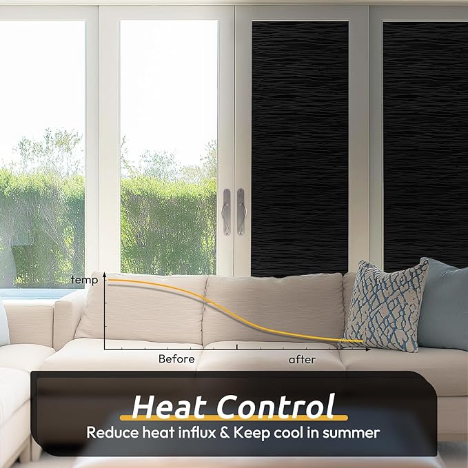rabbitgoo Blackout Window Film, Sun Light Blocking Window Black Out Cover for UV Reduction, Removable Tint Room Darken Heat Control Frosted Glass Sticker for Home, Black, 35.4 x 157.4 Inches
