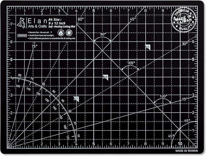 Elan Cutting Mat A4 Black & Taupe, Self Healing Cutting Mat 9x12 Inch, 5-Ply Craft Board Black, Hobby Board for Crafts 9x12 Inch