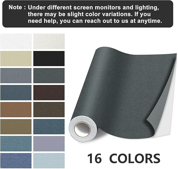 Canvas Repair Patch, 17X79 Inch Strong Sticky Fabric Repair Tape, Self-Adhesive Fabric Patch for Sofas, Tote Bags, Clothing, Car Seats, Furniture (Dark Grey, 17X79 Inch)