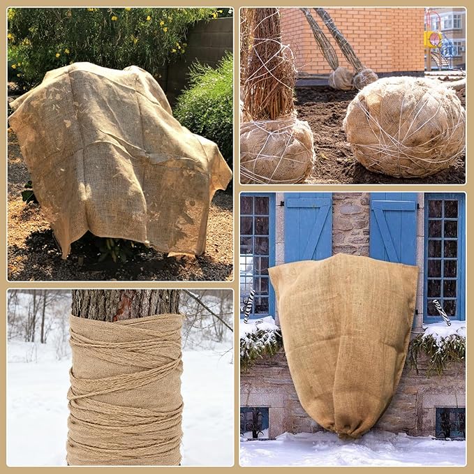 40InX82FT Burlap Rolls Multipurpose Jute Burlap Fabric for Garden Tree Wrap Outdoor Weed Barrier Protection for Plant Shrubs DIY Craft Projects and Party Decor