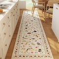 Rugcomf Runners for Kitchen Runner Rug Non Slip 2'x10' Long Washable Rugs with Rubber Backing Soft Floral Animal Cat Carpet Runner for Kitchen Laundry Bedroom Bathroom, Beige