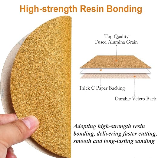 6-Inch No-Hole Hook and Loop Sanding Discs 400-Grit, Random Orbital Sandpaper for Automotive and Woodworking, 100-Pack