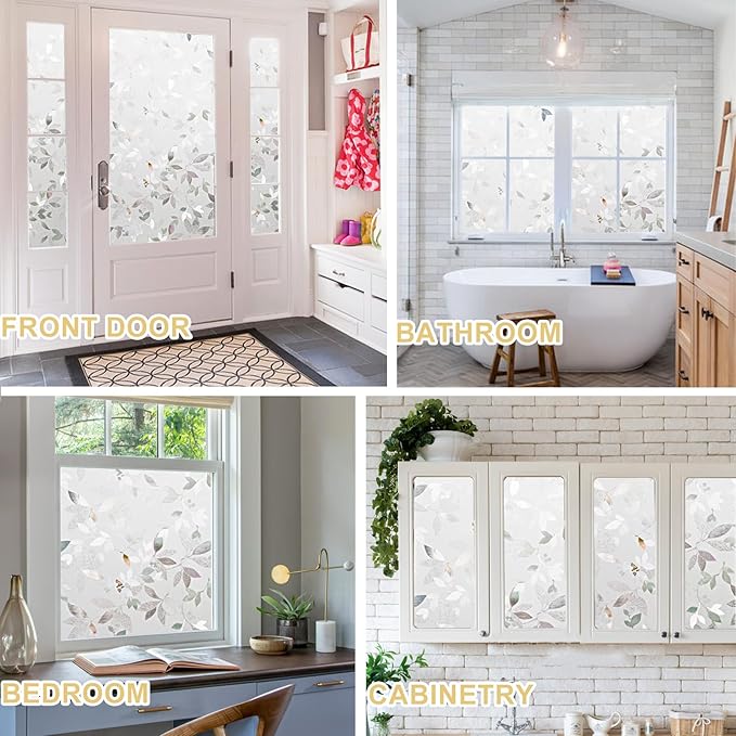 Window Privacy Film Decorative for Front Door, Bathroom Static Cling Stained Glass Sticker Opaque Heat Control UV Blocking Non-Adhesive for Home Windows 35.4 x 78.7 inches Magnolia