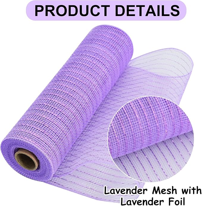 TONIFUL 2 Rolls 10 Inch Lavender Purple Decorative Mesh Ribbbon Rolls, Fabric Mesh with Foil for Wreath Supplies, Front Door Wreath Tree Decor Christmas NewYears Halloween Decoration (10 yds/roll)