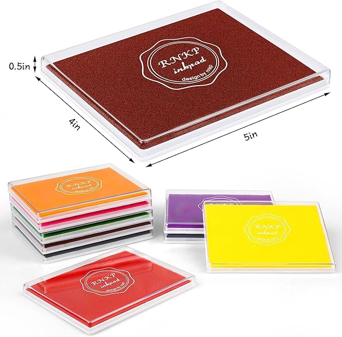 RNKP Large Brown Ink Pad for Rubber Stamps, 5 × 4 inch Ink Stamp Pads Permanent for Paper Wood Fabric (Brown)…