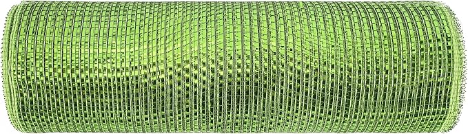 MEEDEE Moss Green Deco Mesh 10 Inch Rolls Deluxe Wide Foil Metallic Mesh Fabric Moss Green Mesh Ribbon for Christmas Tree, Wreaths, Garland, Gift Wrapping, Bows Making (30 Feet)