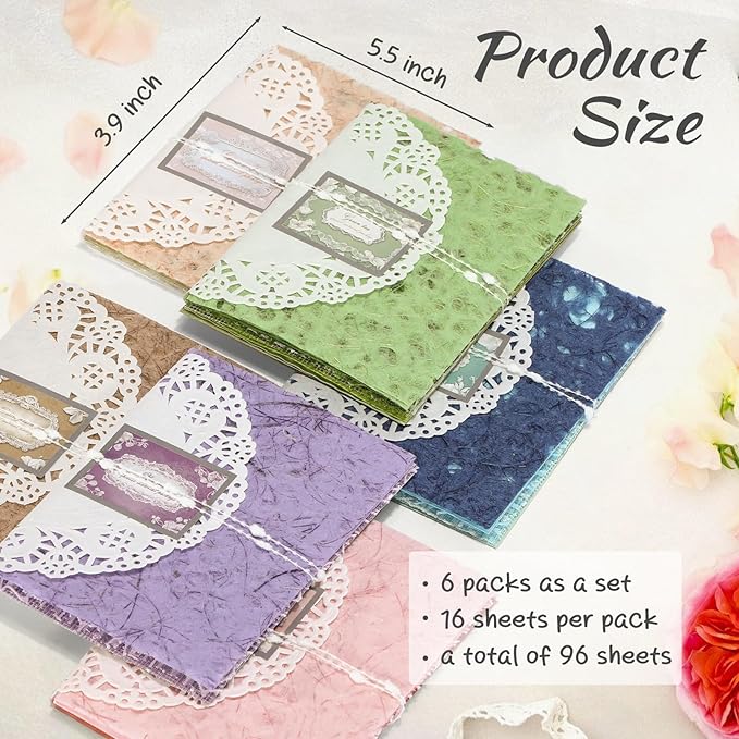 96 Sheets Textured Scrapbook Paper Set - 6 Color Themes, Assorted Mesh Fabric, Decoupage Paper for Junk Journals, Card Making, DIY Crafts (3.9x5.5 Inch)