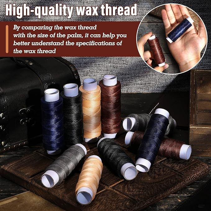 0.55 mm 54 Yards Leather Thread, Waxed Thread for Sewing, Round Waxed Threads for Stitching, Bookbinding, Bracelet, Braiding (Blue)