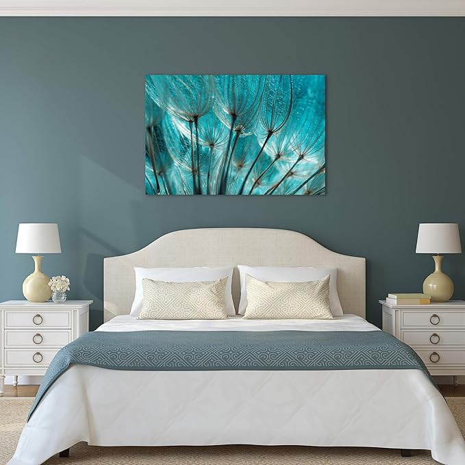 Empire Art Direct Frameless Free Floating Tempered Glass Panel Graphic Wall Art Ready to Hang, 32" x 48", Turquoise Dandelion