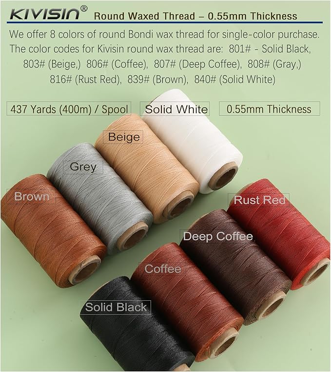 Sturdy Bonded Waxed Polyester Thread, 0.55mm, 437 Yards Wax String Cord - Deep Coffee for Leather, Hand Sewing, Stitching, Bookbinding, Beading, Bracelets and Macrame Jewelry Making