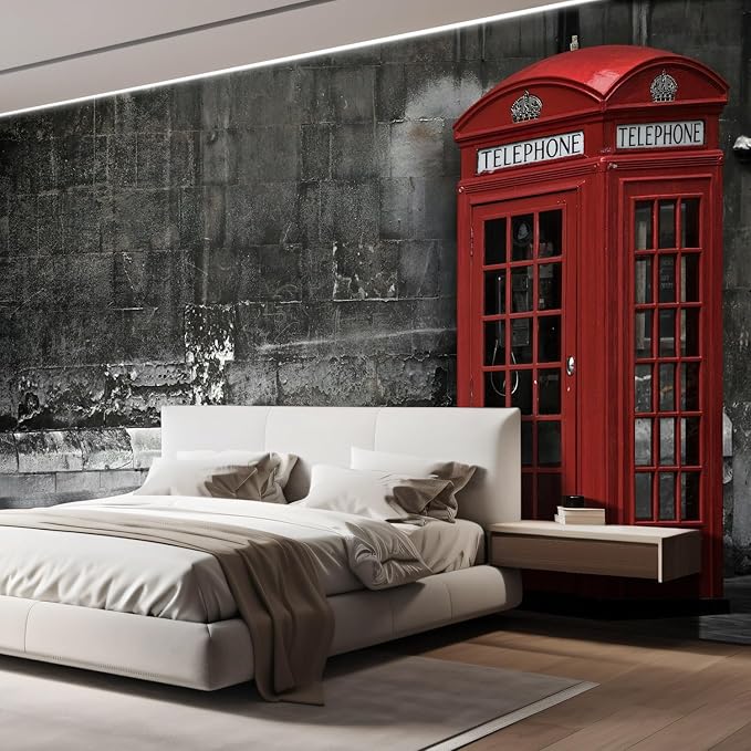 wall26 Wall Sticker/Wall Mural British Phone Booth in London, Not Peel and Stick, Non-Woven Wallpaper Decorative for Bedroom, Living Room, Office - 108x120 inches