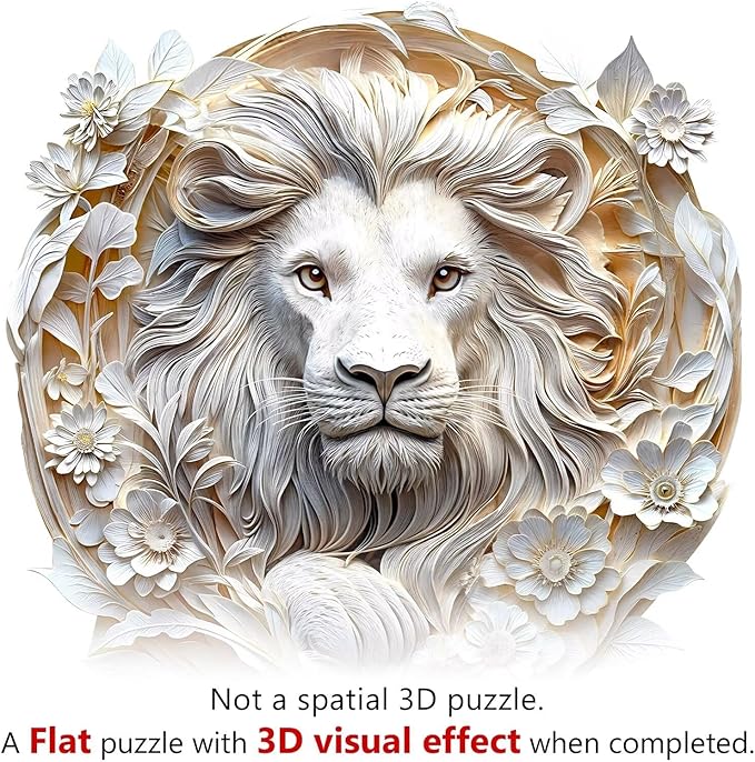 Wooden Puzzles Adults, 3D Paper Lion Wooden Puzzles 100 Pieces, Unique Animal Shaped Wood Challenging Jigsaw Puzzles Gifts for Adults, 8.5x8.3in