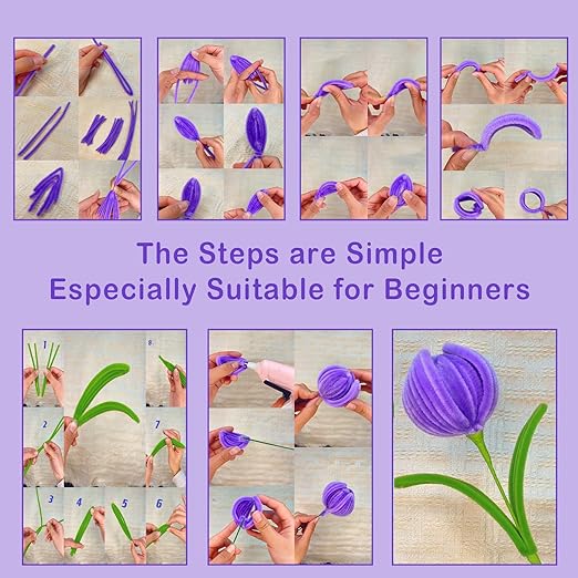 600 Pcs Purple Pipe Cleaners Craft for Flowers,Multiple Assorted Colors Pipe Cleaners Bulk, Chenille Stems for DlY Flower Making Kit.Pink Pipe Cleaners Craft Set(Purple)