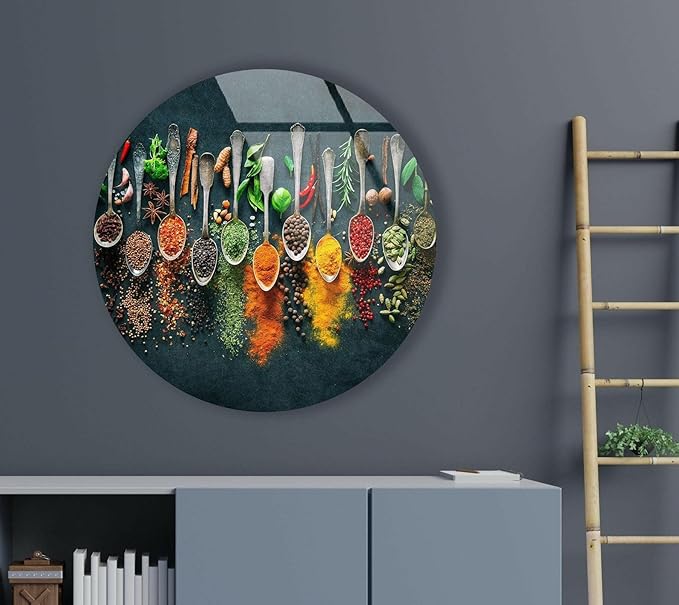 My Photostation.com 27.5''(70cm) Diameter Colorful Herbs Round Glass Wall Art Tempered Glass Printing Wall Decor Large Wall Art Wall Hangings