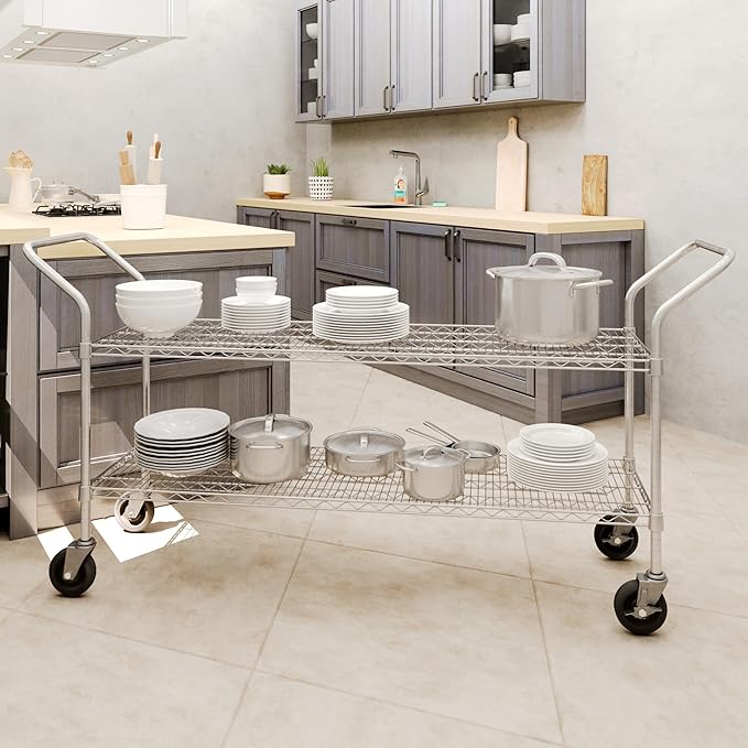 18" W x 60" L x 36" H Chrome Heavy Duty Utility Cart | 2-Tier | NSF Commercial Storage Rack Mobile Unit | Storage and Mobility Solution for Your Business