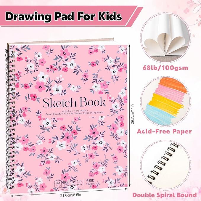 4 Pack Sketch Book, 8.5 x 11Inch Sketchbook, 68lb/100gsm Top Spiral Bound Sketch Pad, Acid Free Art Supplies Drawing Painting Sketching Paper for Woman Artists (30 Sheets Each)