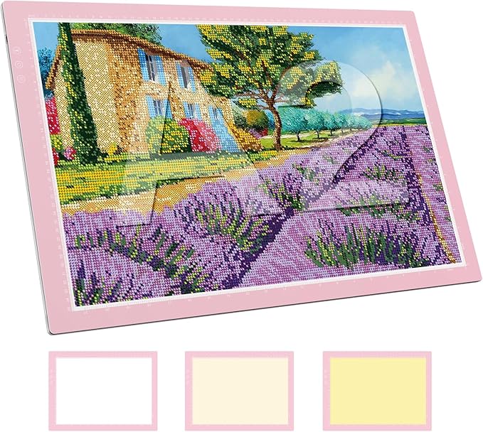 ZEXALIGHT A2 Light Box for Tracing, Light Pad for Diamond Painting with 8 Levels/Stepless Dimming Brightness and 3 Color Modes, Ultra-Thin Copy Board Light Table for Artists Tracing Drawing (Pink)