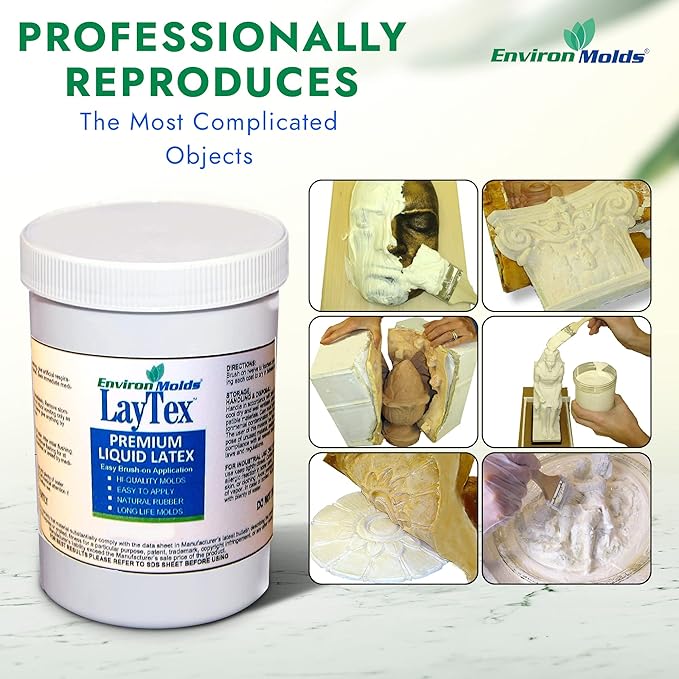 EnvironMolds Liquid Latex Mold Making Rubber, 16 oz. - Quality, Flexible, Detailed Reproductions - Easy Brush or Spray Application