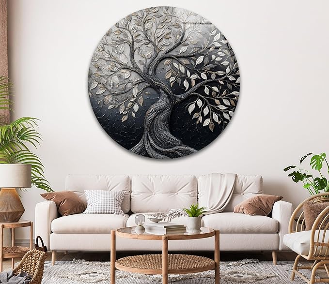 My Photostation.com 10''(25cm) Diameter Twilight Tree of Life Round Glass Wall Art Tempered Glass Printing Wall Decor Large Wall Art Wall Hangings