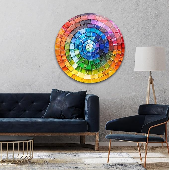 My Photostation.com 20''(50cm) Diameter Radiant Spiral Spectrum Round Glass Wall Art Tempered Glass Printing Wall Decor Large Wall Art Wall Hangings