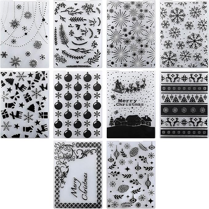 10 Pieces Christmas Embossing Folders Snowflake Deer Leaves Stencil Template DIY Craft Background Embossing Folders for Card Making Photo Album Scrapbooking Decoration
