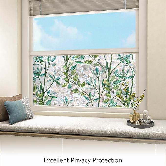 LEMON CLOUD Window Privacy Film, Stained Glass Window Film, Decorative Rainbow Window Clings, Static Cling Non Adhesive Door Stickers, Anti-UV Sun Blocker Heat Control for Home 35.4 x 157.4 inches