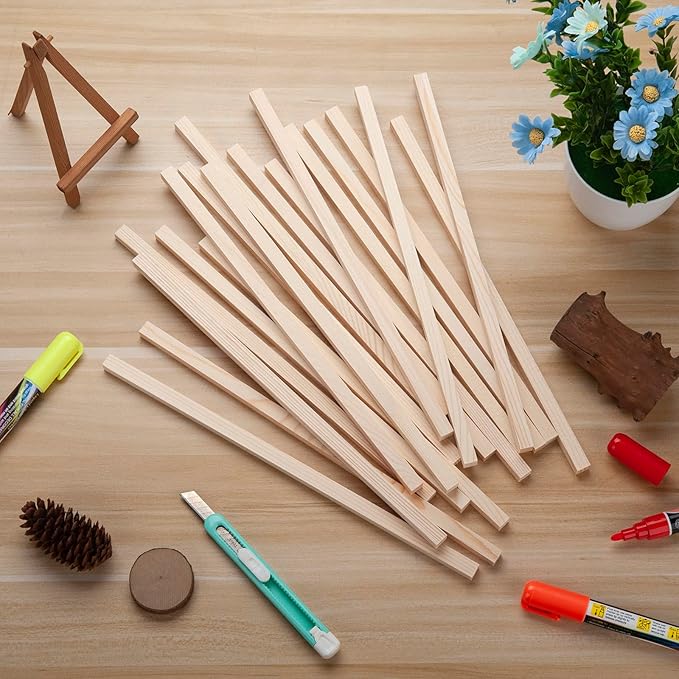 Square Wood Dowel Rods Wooden Craft Sticks, 20PCS 3/8" x 12" Wooden Square Dowel Rods for Crafting, Unfinished Hardwood Sticks Wood Pieces for Arts and DIYers, DIY Projects, Home Decor, Woodworking