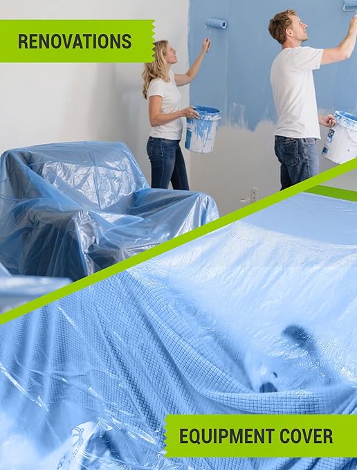 Pre-Taped Masking Film for Painting, 59/43/ 22 in * 66 FT, 3-Rolls Painters Plastic Sheeting with Widened Paint Tape and Drape for Covering Walls, Windows, Cars & Furniture Protection