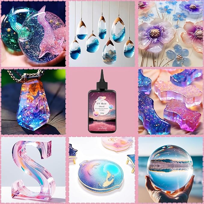 YV-cozx UV Resin Jewelry Making Kit,Crystal Clear Resin with 26 Letter Molds and Casting Tools,DIY Jewelry Making Kit for Necklace,Keychain,Earring (Pink Letter)