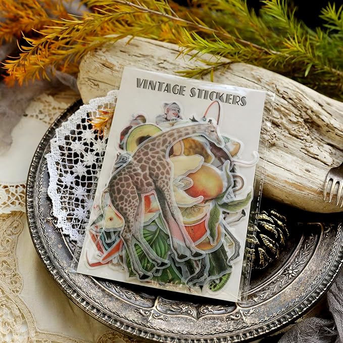 Vintage Vellum Stickers Floral Plants Elements Scrapbooking Supplies Flowers Botanic Natural Translucent Paper Self-Adhesive Junk-Journal Items (Animal World)